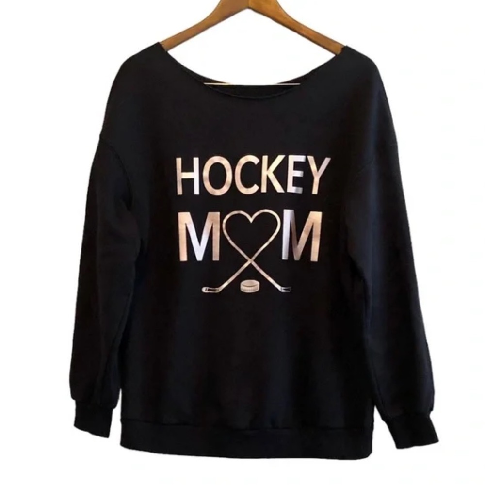 George Hockey Mom Comfy Soft Long Sleeve Pullover Sweatshirt Sweater Top Black